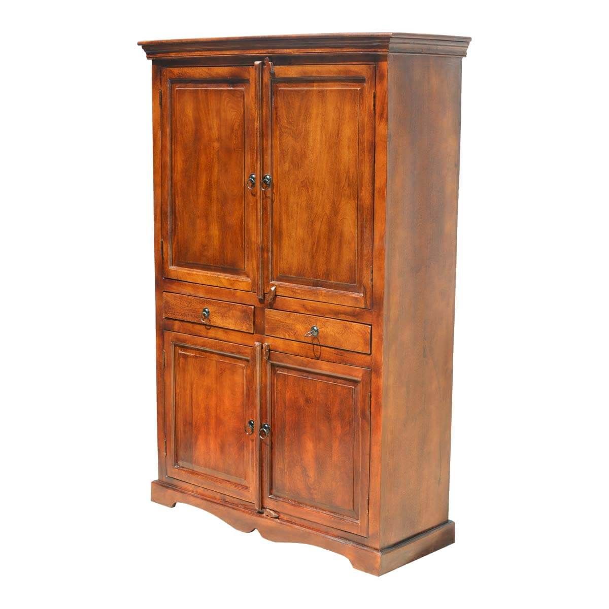 Shaker Classic Solid Mango Wood Large Tv Armoire With Pertaining To Wood Tv Armoire (Photo 3 of 15)