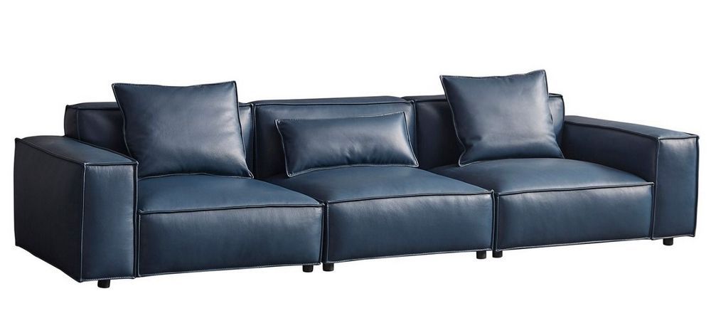Shanta Blue Top Grain Italian Leather Sofaamerican For Bloutop Upholstered Sectional Sofas (View 11 of 15)