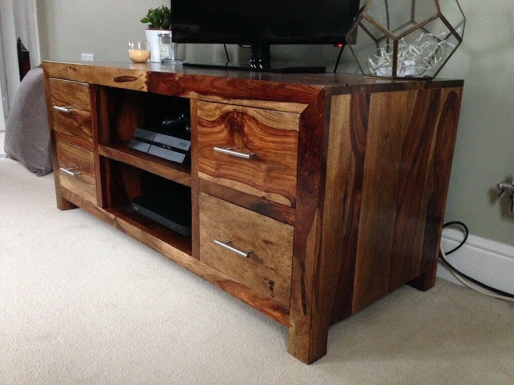 Sheesham Solid Wood Tv Cabinet | In Bridgend | Gumtree Intended For Sheesham Wood Tv Stands (View 4 of 15)