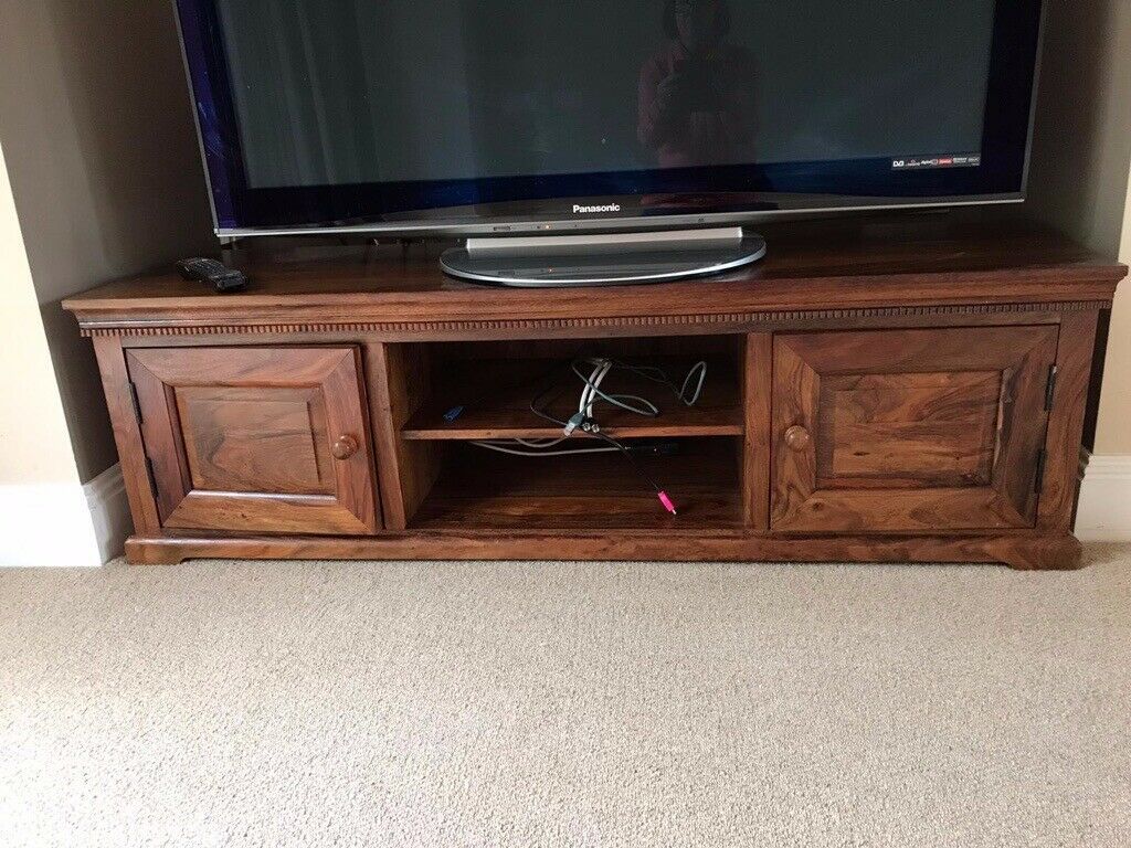 Sheesham Wood Tv Unit – Excellent Condition | In Poole Within Sheesham Wood Tv Stands (Photo 1 of 15)