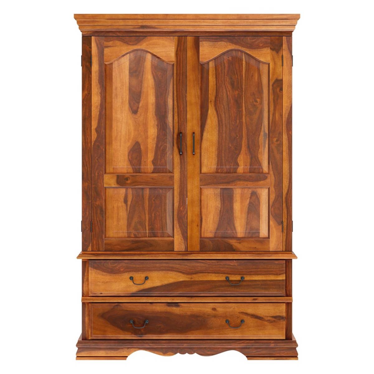 Shelburne Rustic Solid Wood Large Tv Armoire Cabinet With In Wood Tv Armoire (View 13 of 15)