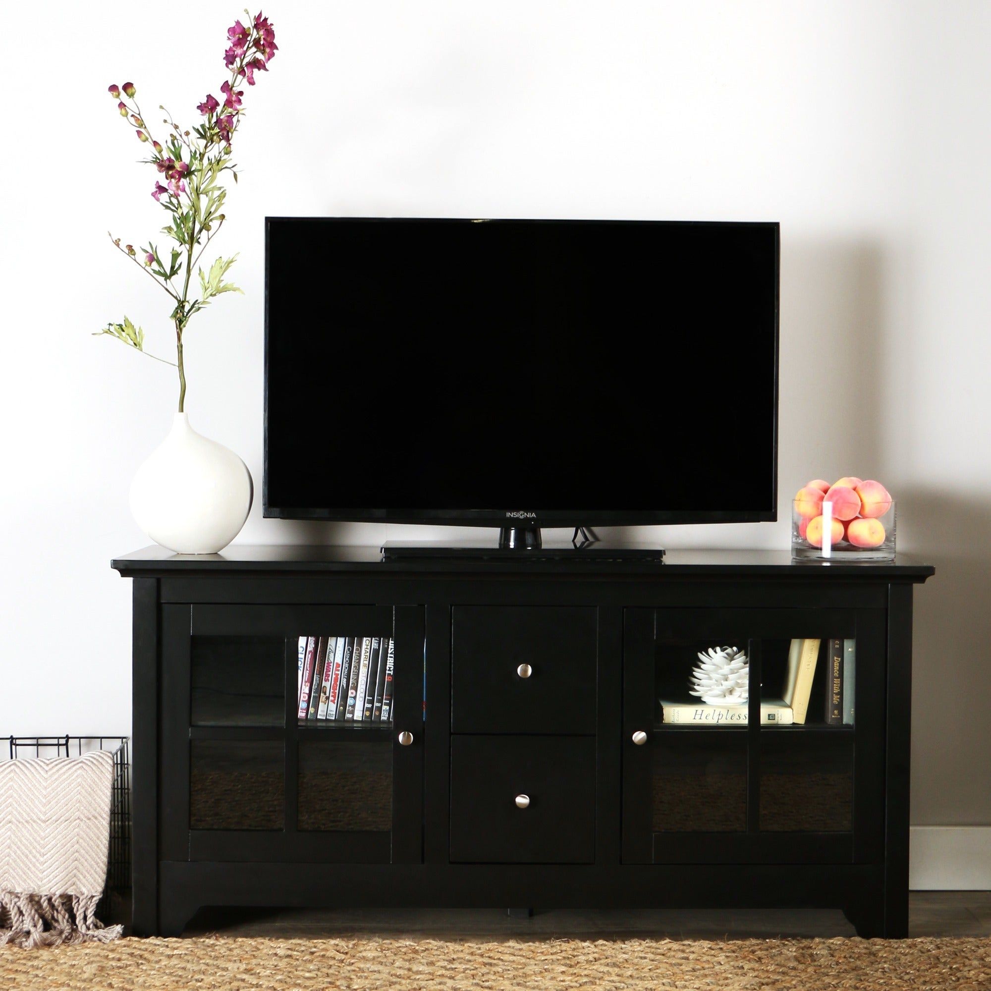 Shop 52 Inch Black Solid Wood Tv Stand – Free Shipping On Intended For Dark Wood Tv Cabinets (View 5 of 15)