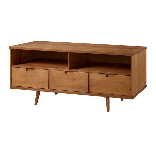 Shop 58" 3 Drawer Mid Century Modern Solid Pine Wood Tv Within Pine Wood Tv Stands (View 11 of 15)