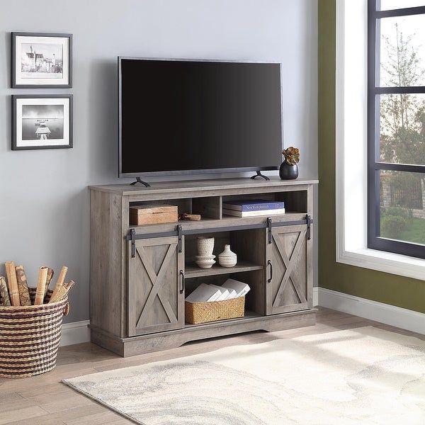 Shop Belleze Parker 52" Tv Stand Sliding Barn Door Console With Jaxpety 58&quot; Farmhouse Sliding Barn Door Tv Stands In Rustic Gray (View 15 of 15)