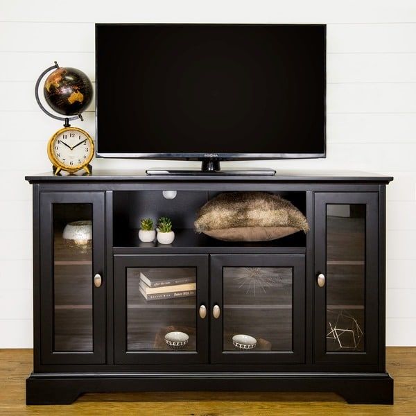 Shop Black 52 Inch Highboy Style Wood Tv Stand – On Sale Pertaining To Dark Wood Tv Stands (Photo 10 of 15)