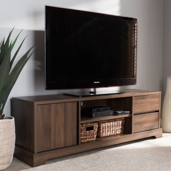 Shop Contemporary Walnut Brown Finished Wood Tv Stand With Regard To Walnut Tv Stand (View 13 of 15)