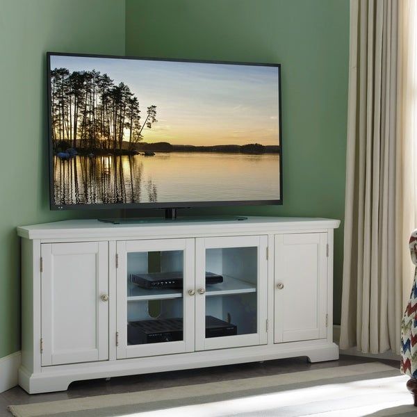 Shop Copper Grove Hoxie White Wood/ Glass Corner Tv With Off White Corner Tv Stands (View 13 of 15)