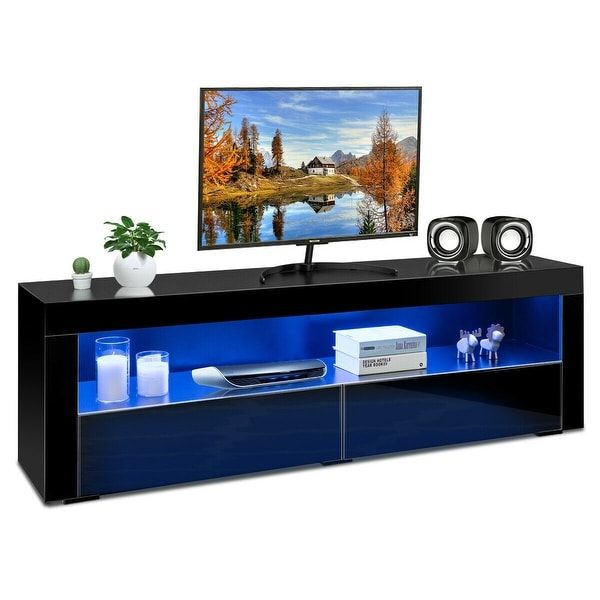 Shop Costway High Gloss Tv Stand Media Entertainment W/led Regarding 57'' Led Tv Stands With Rgb Led Light And Glass Shelves (View 8 of 15)
