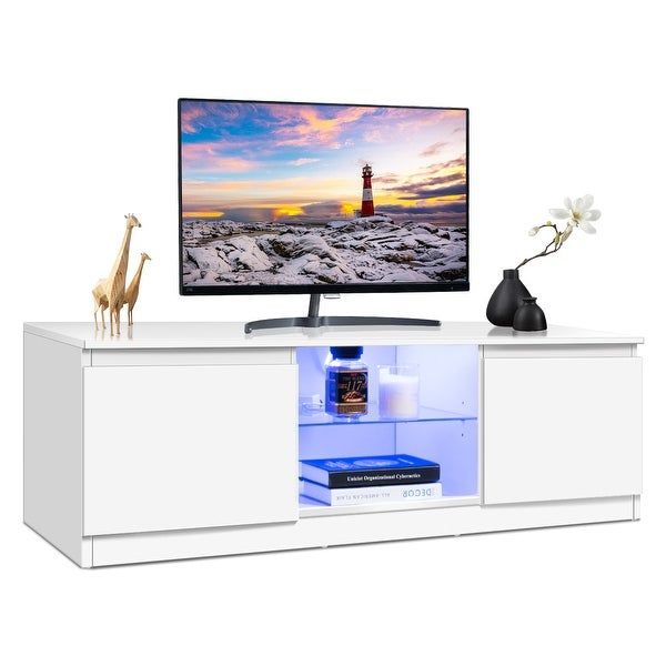 Shop Costway High Gloss Tv Stand Unit Cabinet Media Inside White High Gloss Tv Stand Unit Cabinet (Photo 5 of 15)
