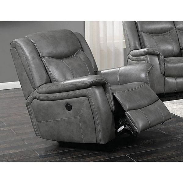 Shop Encino Light Grey Faux Leather Power Glider Recliner Regarding Colby Manual Reclining Sofas (View 9 of 15)