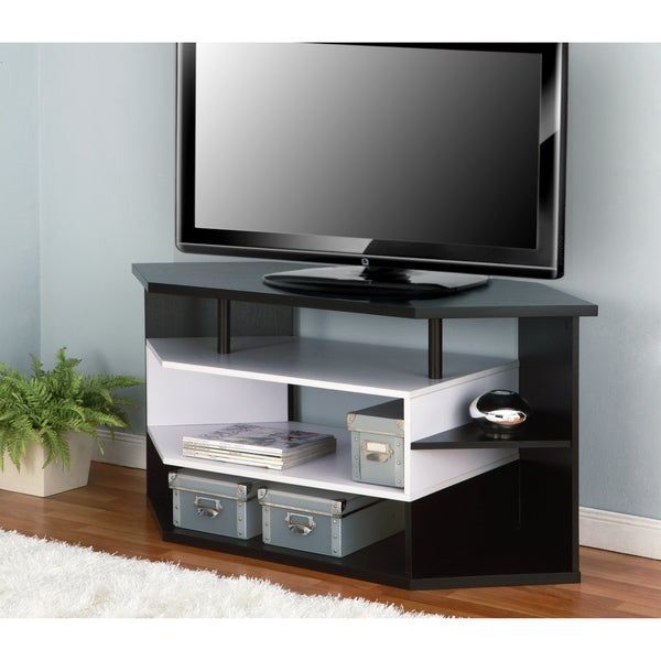 Shop Furniture Of America 47 Inch Black And White Intended For Off White Corner Tv Stands (View 15 of 15)