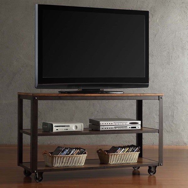 Shop Granger Industrial Rustic Storage Metal Frame Tv Pertaining To Modern Black Tv Stands On Wheels With Metal Cart (View 5 of 15)