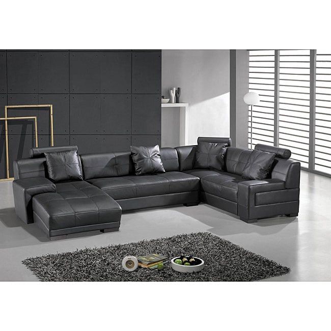 Shop Houston Black Leather 3 Piece Sectional Set – Free Within Wynne Contemporary Sectional Sofas Black (View 7 of 15)