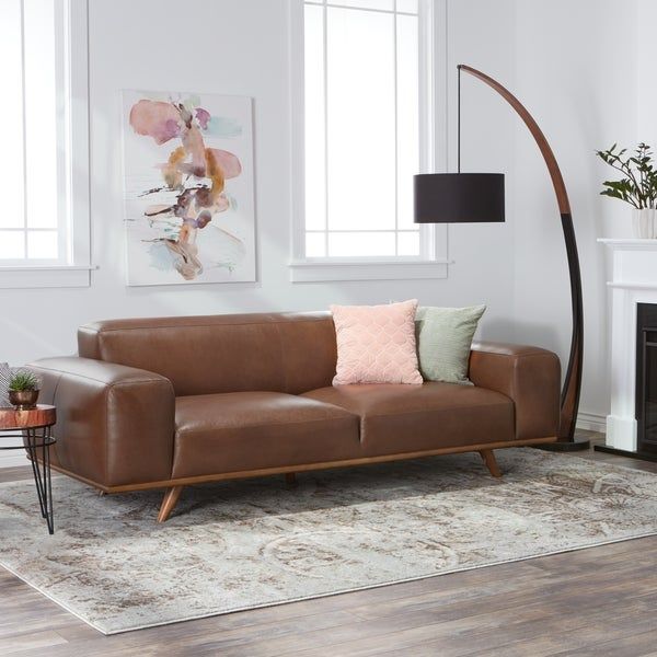 Shop Jasper Laine Dante Italian Oxford Tan Leather Sofa Within Celine Sectional Futon Sofas With Storage Camel Faux Leather (View 12 of 15)