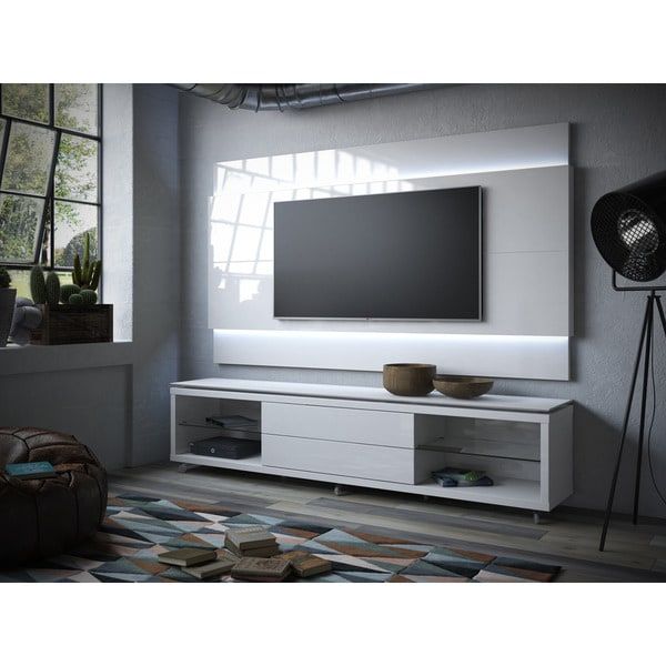 Shop Manhattan Comfort Lincoln White Gloss Floating Wall Inside Tv Stands With Back Panel (View 13 of 15)