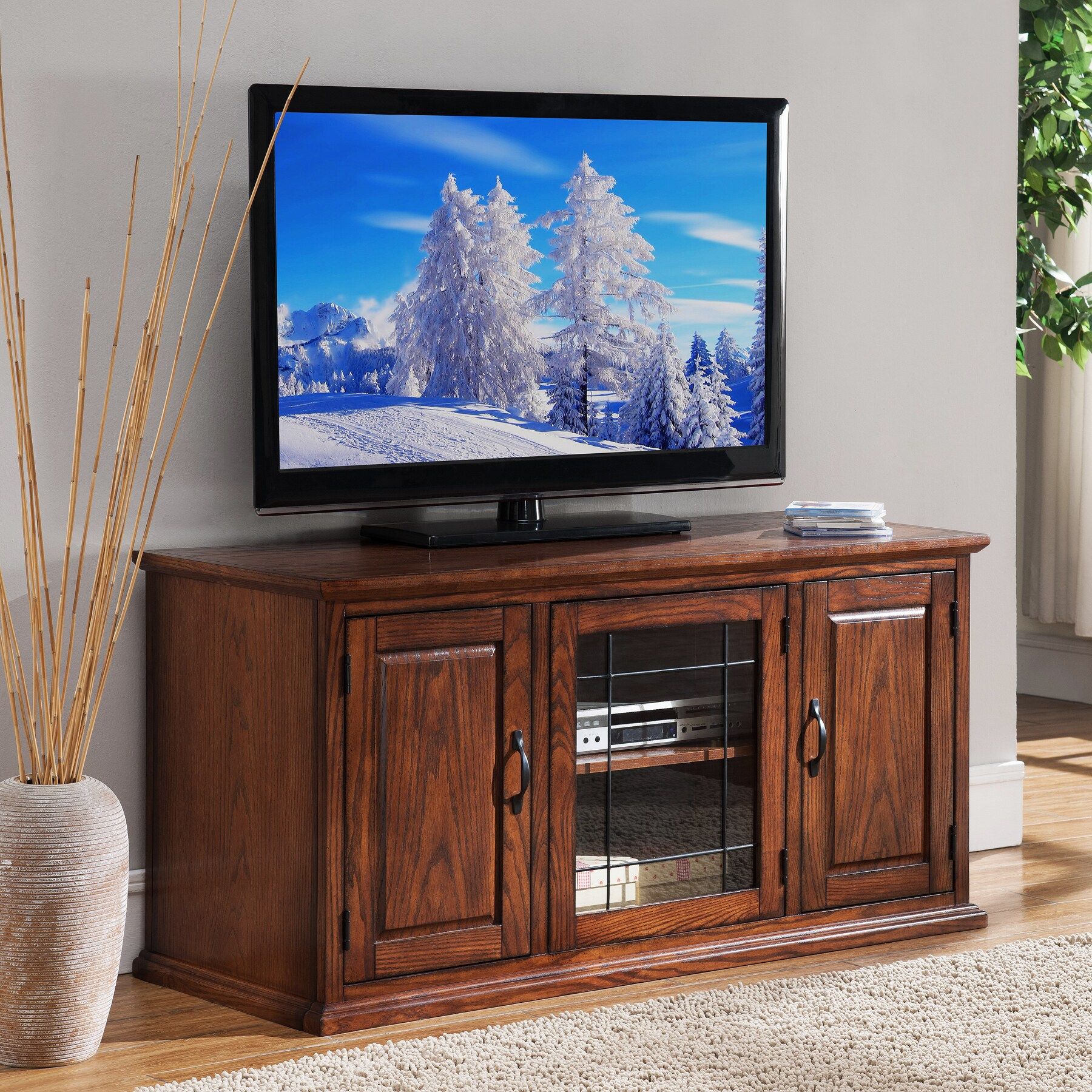 Shop Oak Wood/glass 50 Inch Leaded Tv Stand – Free For Virginia Tv Stands For Tvs Up To 50" (Photo 4 of 15)