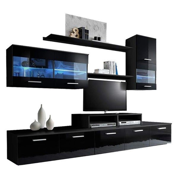 Shop Paris Modern Entertainment Center Wall Unit With Led Inside 57'' Tv Stands With Led Lights Modern Entertainment Center (View 14 of 15)