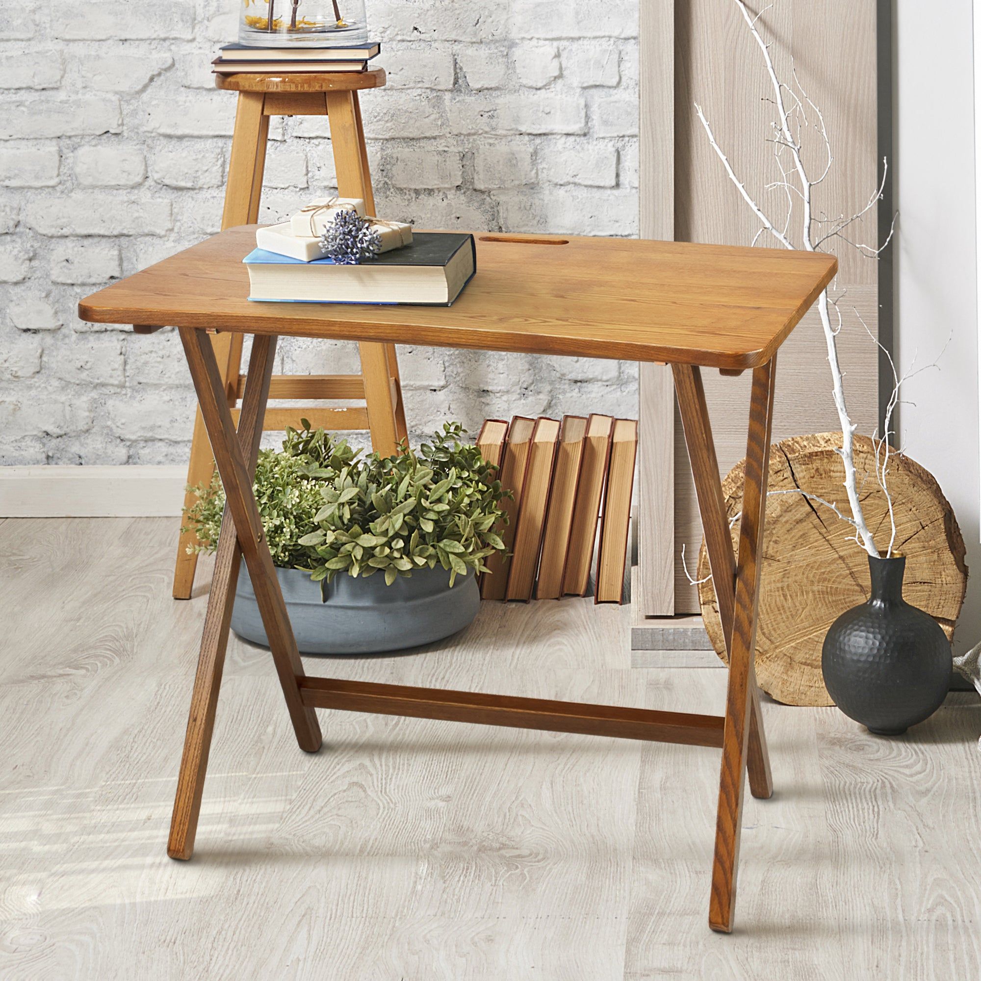 Shop Pine Canopy Goosefoot Red Oak Folding Tv Tray Table Intended For Folding Wooden Tv Tray Tables (Photo 1 of 15)
