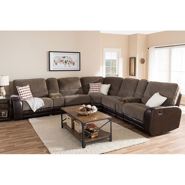 Shop Richmond 7pcs Taupe Fabric/brown Faux Leather Two Throughout 3pc Faux Leather Sectional Sofas Brown (View 14 of 15)