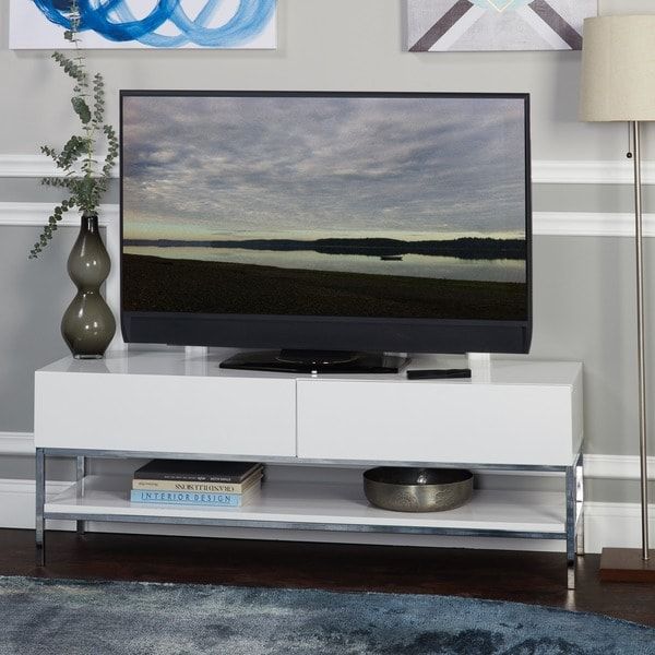 Shop Simple Living Lewis White High Gloss Tv Stand – On For Gloss Tv Stands (View 9 of 15)