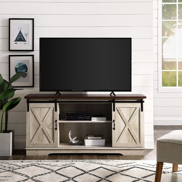 Shop The Gray Barn Wind Gap 58 Inch Sliding Barn Door Tv Inside Tv Stands In Rustic Gray Wash Entertainment Center For Living Room (View 9 of 15)
