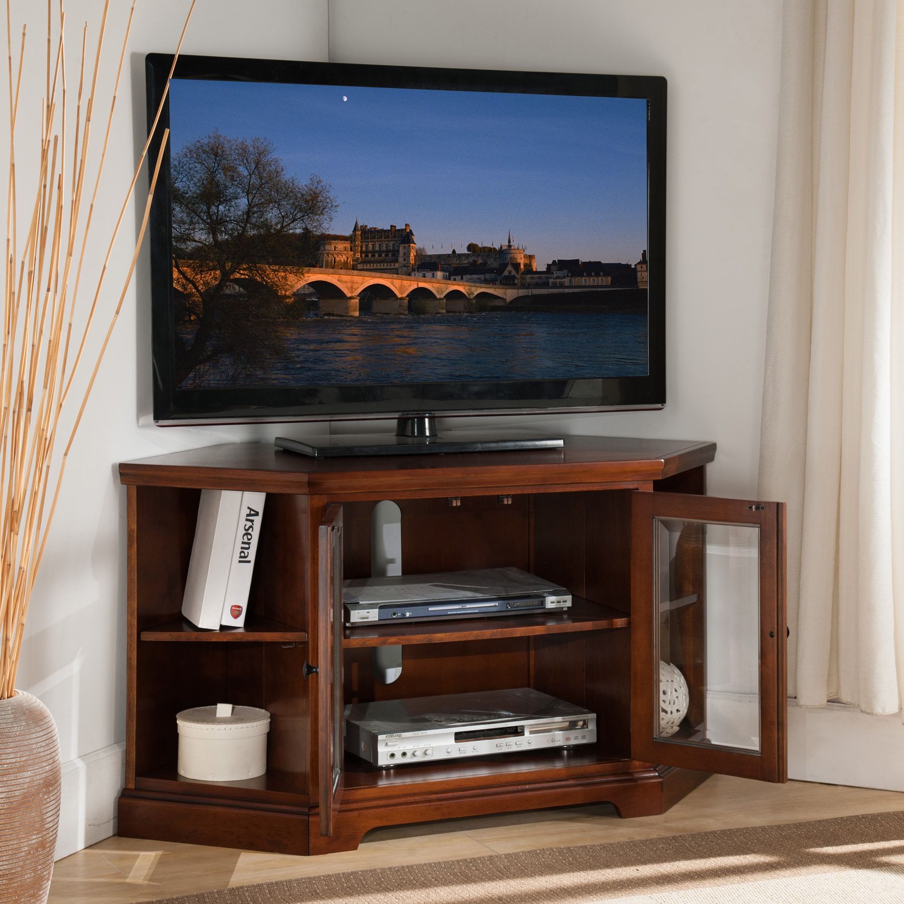Shop Westwood Cherry 46 Inch Corner Tv Stand With Regarding Wooden Corner Tv Cabinets (View 5 of 15)