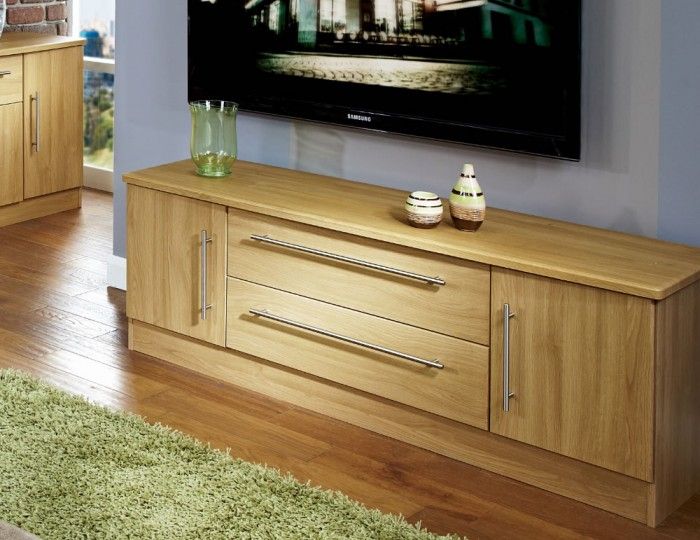 Siero Oak 2 Door 2 Drawer Wide Tv Unit Intended For Claudia Brass Effect Wide Tv Stands (View 13 of 15)
