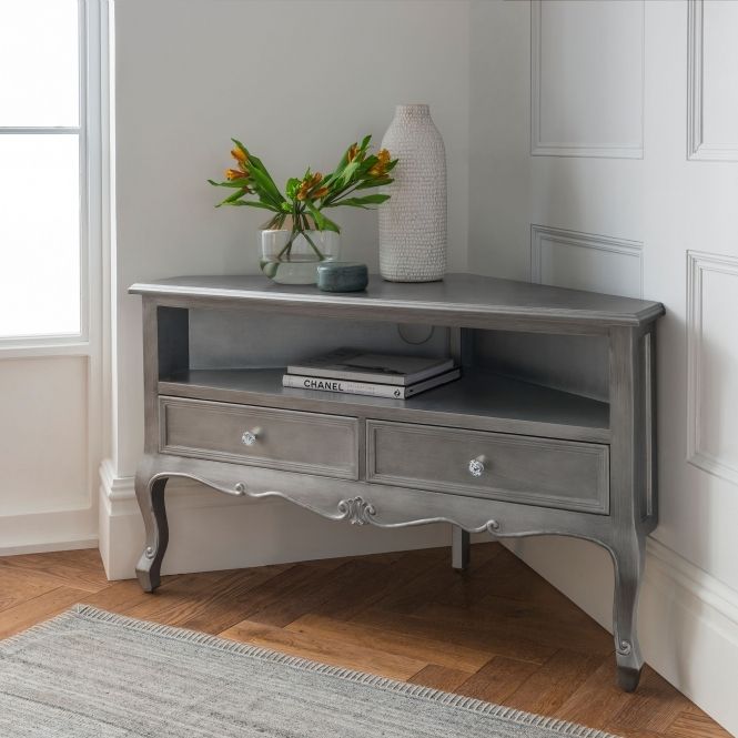 Silver Antique French Style Corner Tv Cabinet | Shabby For Shabby Chic Corner Tv Unit (View 10 of 15)