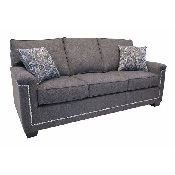Simone Grey Fabric Sofa With Nailhead Trim – Overstock Intended For 2pc Polyfiber Sectional Sofas With Nailhead Trims Gray (View 9 of 15)