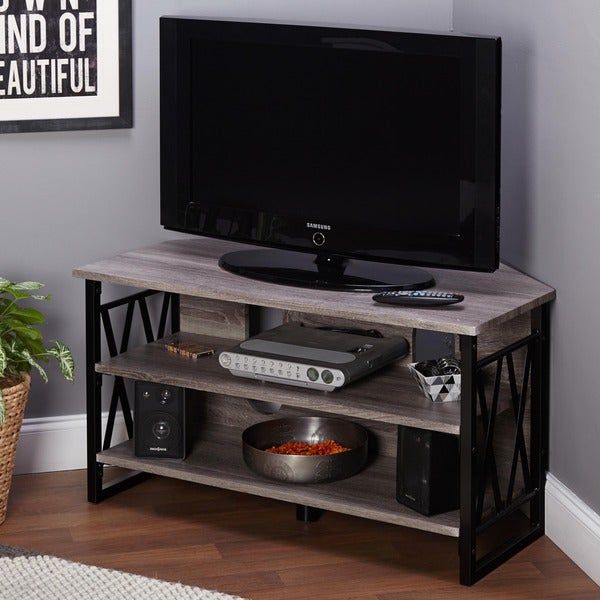 Simple Living Seneca Corner Tv Stand – Free Shipping Today Intended For Rustic Grey Tv Stand Media Console Stands For Living Room Bedroom (Photo 9 of 15)