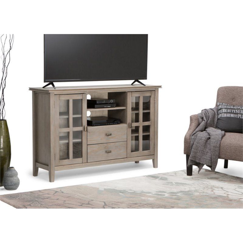 Simpli Home Artisan 53" Tall Tv Stand In Distressed Gray Within Tv Stand Tall Narrow (View 8 of 15)