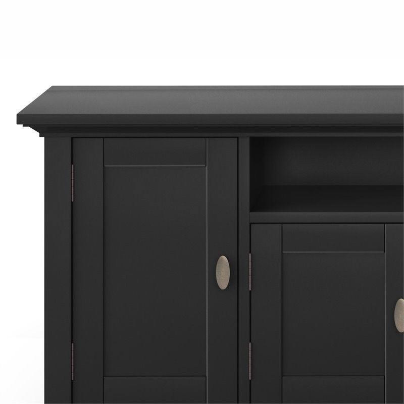 Simpli Home Redmond 72" Solid Wood Tv Media Stand In Black Within Solid Wood Black Tv Stands (View 6 of 15)