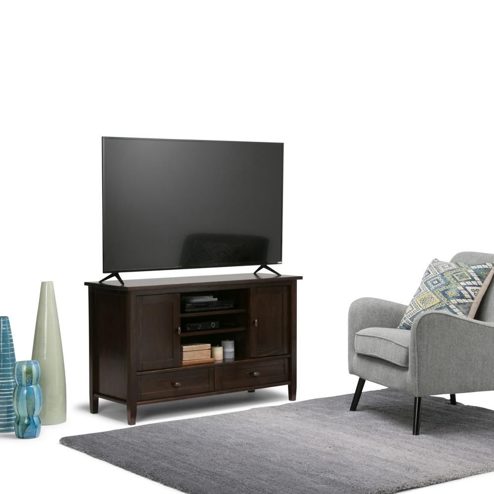 Simpli Home Warm Shaker Solid Wood 47 In. Wide Rustic Tv Intended For Tiva Oak Ladder Tv Stands (Photo 10 of 15)