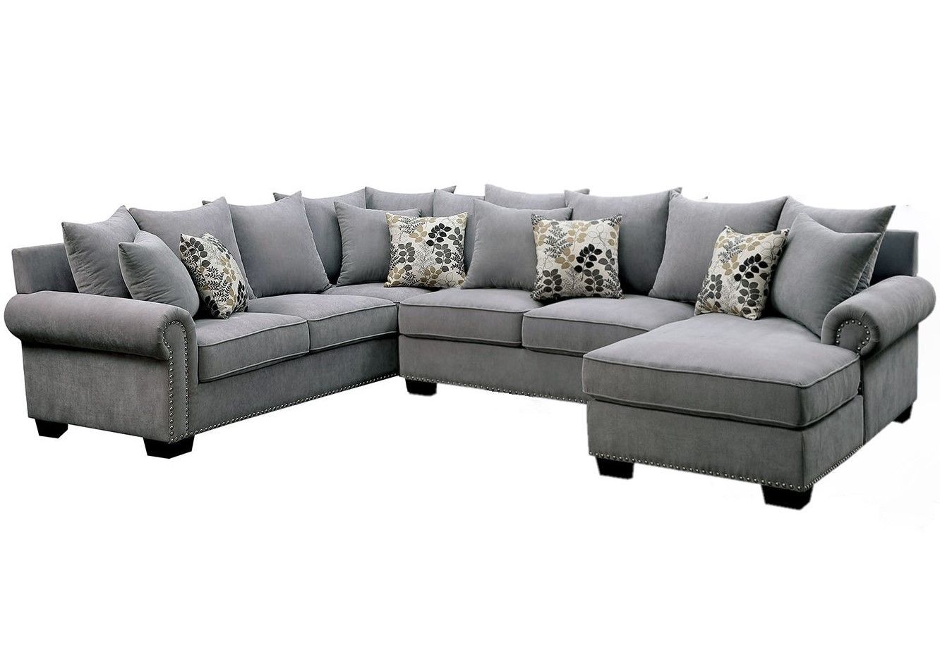 Skyler Ii Transitional Gray Fabric Upholstered Sectional With 2pc Polyfiber Sectional Sofas With Nailhead Trims Gray (View 10 of 15)