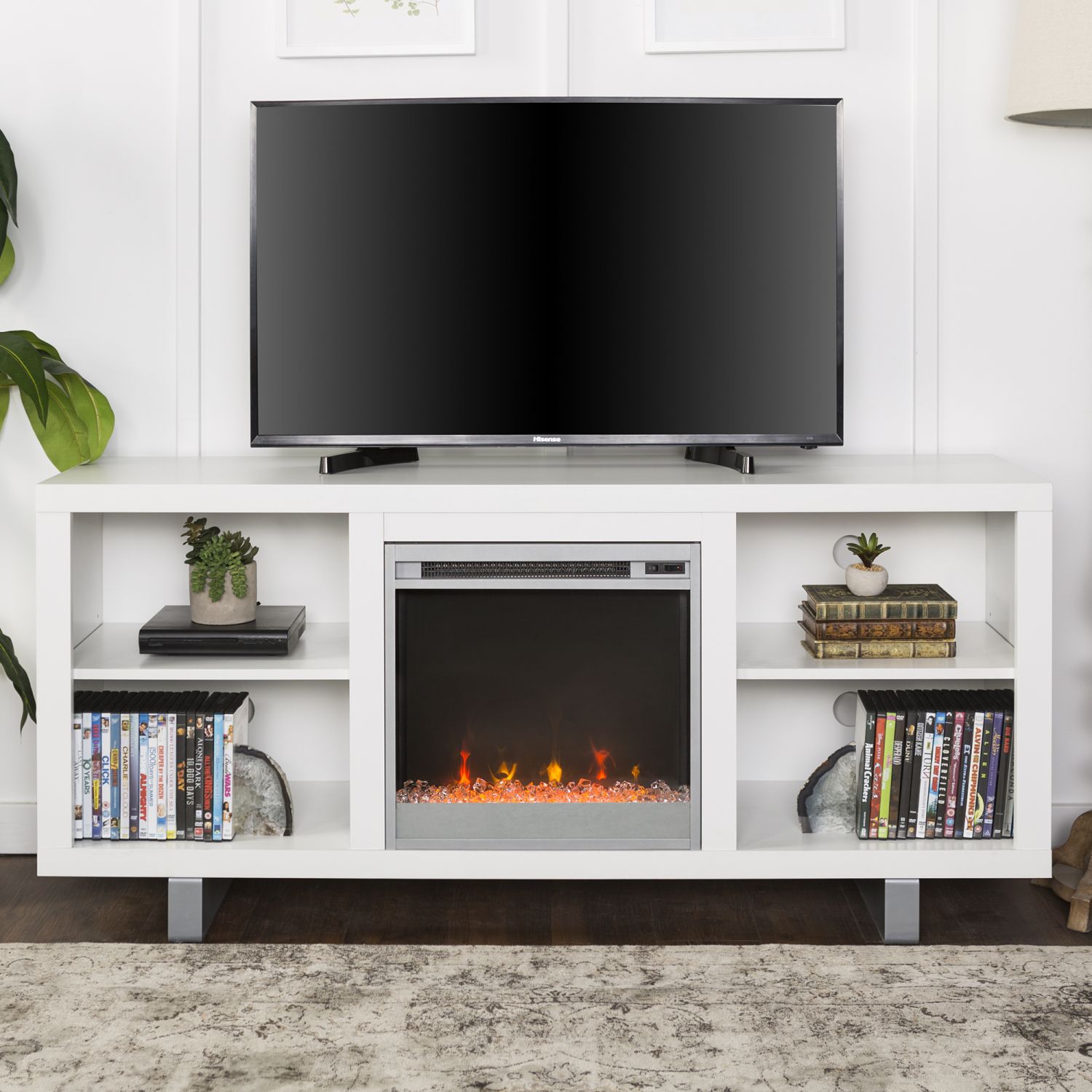 Sleek White Modern Electric Fireplace Tv Stand Media For Sleek Tv Stands (View 4 of 15)