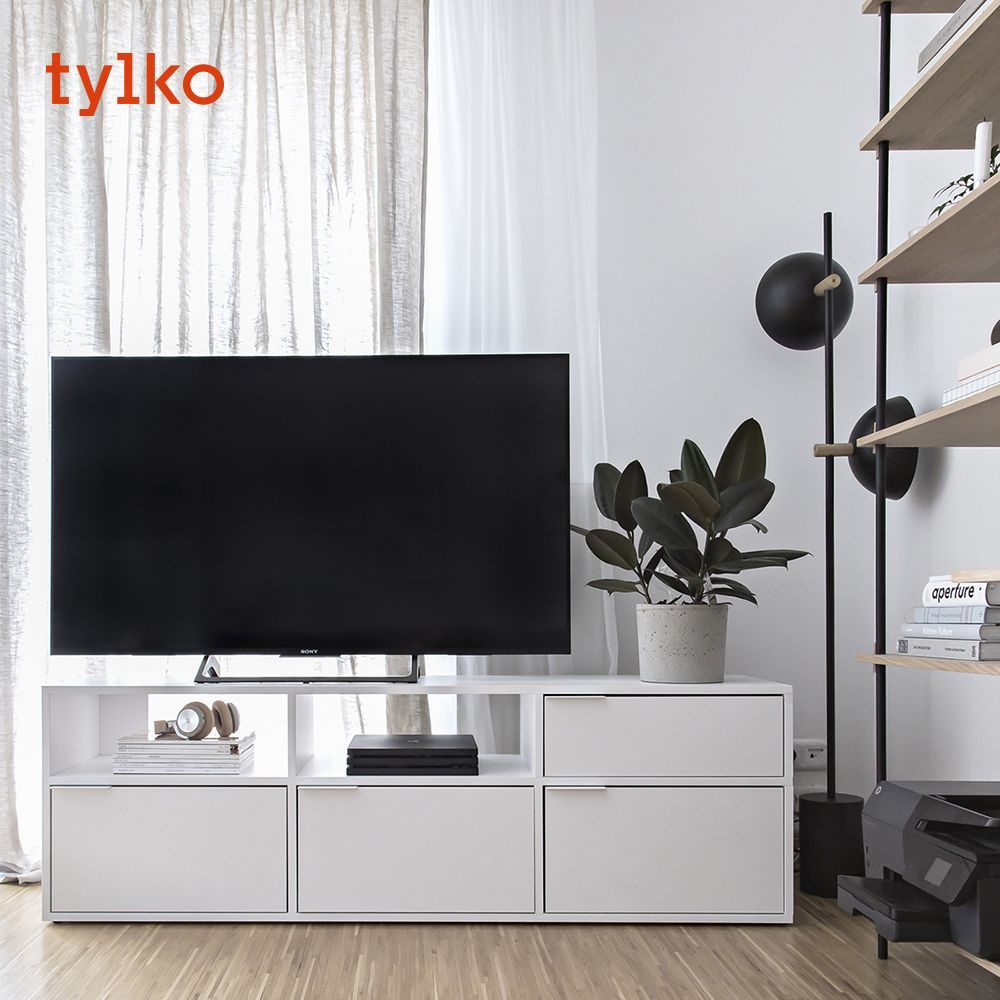 Sleek White Tv Table | Particle Board, Scandinavian Style With Regard To Sleek Tv Stands (View 3 of 15)