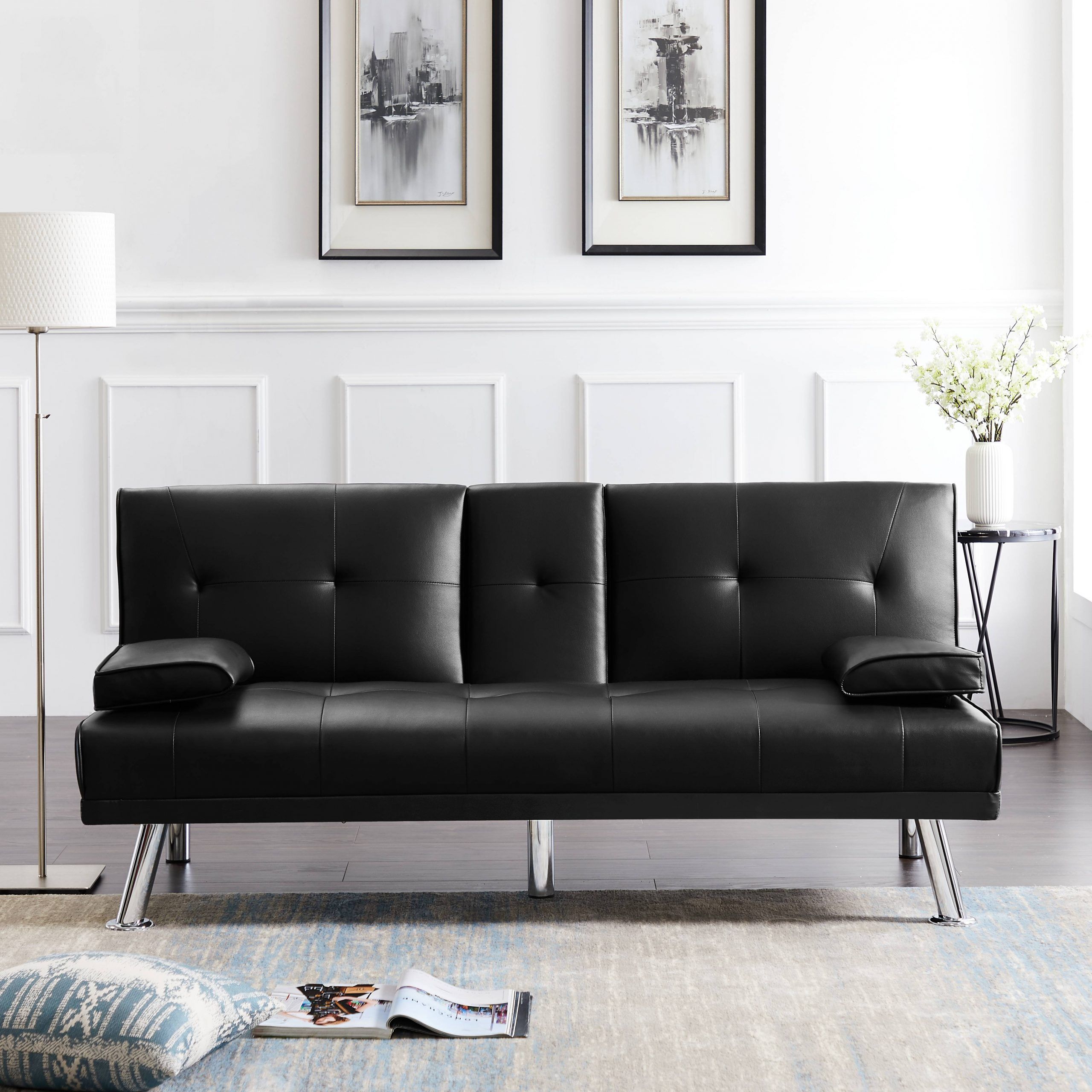 Sleeper Sofa, Urhomepro Modern Faux Leather Upholstery In Celine Sectional Futon Sofas With Storage Reclining Couch (View 8 of 15)