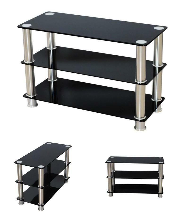 Slim Tv Stand Glass Storage Shelves Led Lcd Flat Screen Throughout Slimline Tv Stands (View 11 of 15)