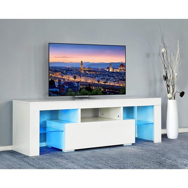 Slim Tv Stand Led Light Sizes Up To 60 Inches High Gloss White Throughout Slim Line Tv Stands (View 3 of 15)