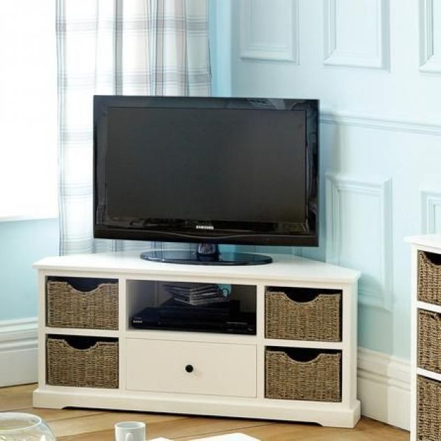 Small Living Room  Could Put Baskets On Shelves To Dress With Compton Ivory Corner Tv Stands (View 10 of 15)