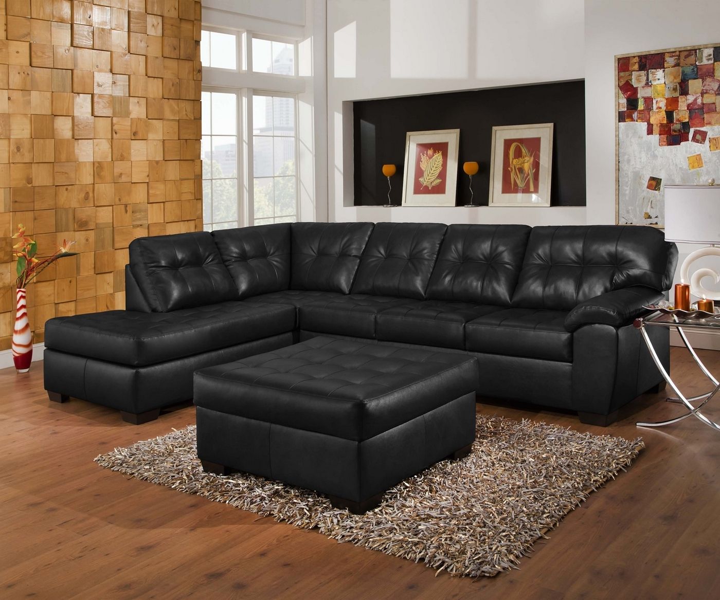 Soho Contemporary Onyx Leather Sectional Sofa W/ Left Chaise Regarding 2pc Connel Modern Chaise Sectional Sofas Black (View 10 of 15)