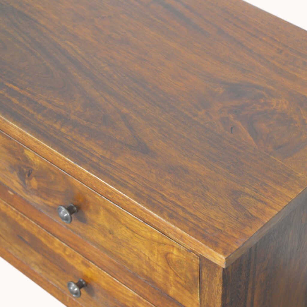 Solid Chestnut Finished Lacquered Mango Wood Scandinavian In Scandi 2 Drawer Grey Tv Media Unit Stands (View 15 of 15)