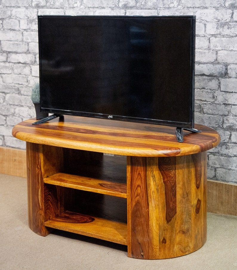 Solid Sheesham Wood Oval Tv Stand Or Coffee Table 90cm Regarding Sheesham Wood Tv Stands (View 13 of 15)