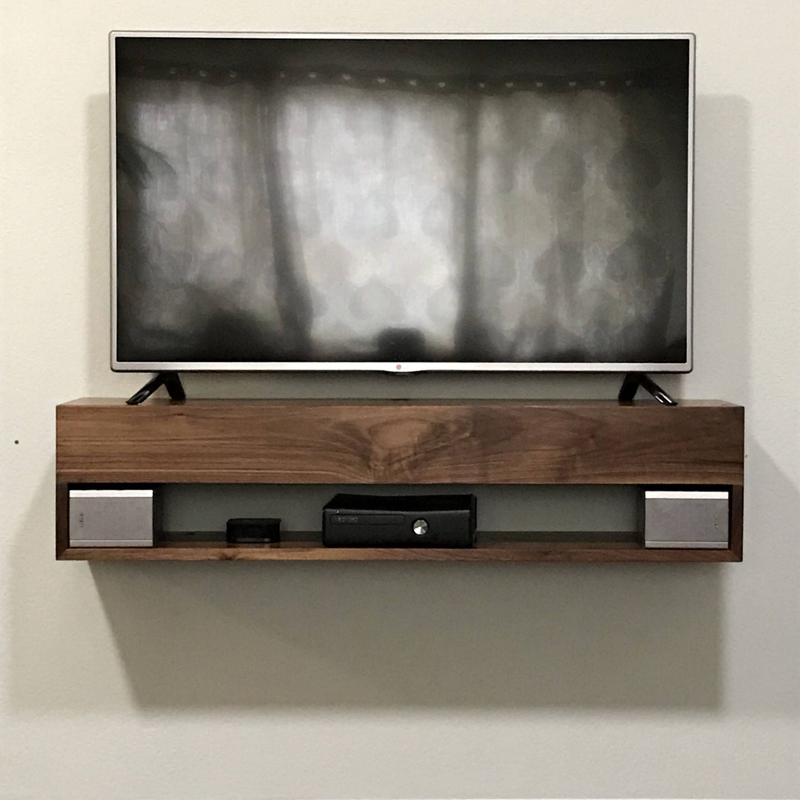 Solid Walnut Tv Console, Walnut Floating Tv Console With Regard To Modern Tv Stands In Oak Wood And Black Accents With Storage Doors (View 7 of 15)