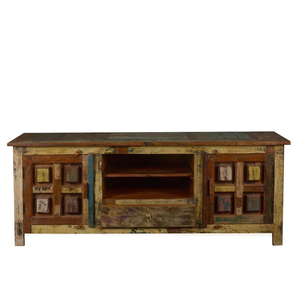 Solid Wood Handcrafted Rustic Tv Stand Media Console With Long Oak Tv Stands (View 8 of 15)