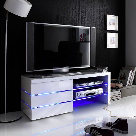 Sonia Tv Stand In White High Gloss With Glass And Led 19631 Intended For Glossy White Tv Stands (View 8 of 15)