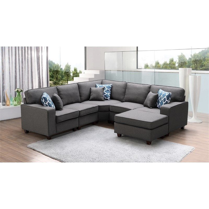 Sonoma Dark Gray Fabric 6pc Modular Sectional Sofa And Throughout Dream Navy 3 Piece Modular Sofas (View 2 of 15)