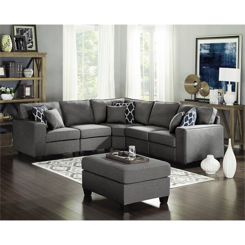 Sonoma Dark Gray Linen 6pc Modular Sectional Sofa And In Sectional Sofas In Gray (View 10 of 15)