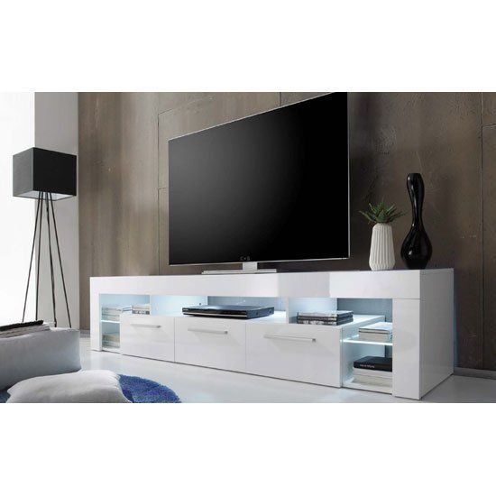 Sorrento Large Tv Stand In White High Gloss With White Led Regarding Tv High Stands (Photo 13 of 15)