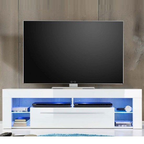 Sorrento Lowboard Tv Stand In White High Gloss With Blue Regarding Red Gloss Tv Unit (View 15 of 15)